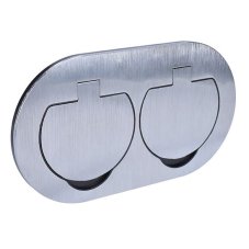 Vestavná podlahová dvojzásuvka, kulaté víčko, 2x 230V, krytí IP55, povrch broušený hliník + instalační krabice