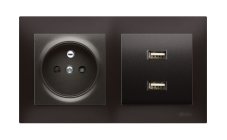Zásuvka 1x250V / 16A Simon 54 s dvojitou USB nabíjačkou v antracitovej farbe pre inštaláciu pod omietku