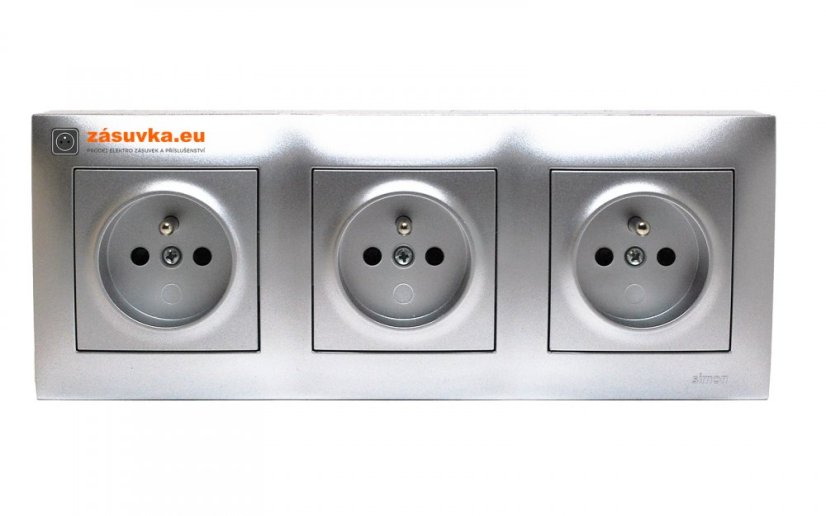 Zásuvkový blok nástenný 3x 250V / 16A s clonkami, bez kábla, farba strieborná metalíza