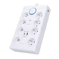 Prepäťová ochrana, 8x zásuvka 230V, USB A+C nabíjačka 5V/3.4A, kábel 2m, farba biela