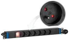 Napájacia PDU lišta do 19" racku, 1U, 6×230 V, vypínač, kábel 1,9 m
