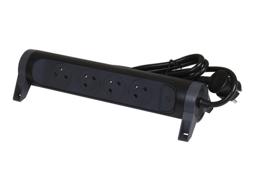 Prodlužovací přívod otočný, 4x zásuvka 230V, vypínač, kabel 1.5m, barva tmavě šedá - černá