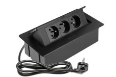 Výklopná zásuvka zapustená, 3x 230V (zásuvky 90 °), farba čierna, kábel o dĺžke 1.5m