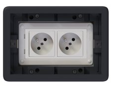 Podlahová zásuvka SF 187x132 mm, 2x 250V/16A, barva boxu grafit, pro lité podlahy s kazetou do potěru, vyplnění víka materiálem podlahy