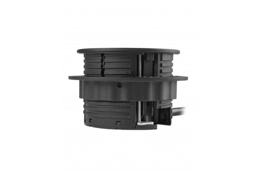 Vestavná zásuvka Rondo, 1x 230V (schuko), 1x USB-A + 2x USB-C nabíječka, 1x RJ45, 1x HDMI, kabel 1.5m, barva černá