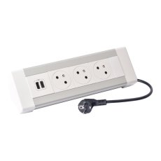 Stolní blok On Desk, 3x zásuvka 250V (surface 45°), 1x USB A+C nabíječka 15W, kabel 3m, barva hliník - bílá