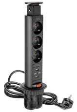 Výsuvná zásuvka úzka 60mm, 3 zásuvky, 2x usb, čierna farba