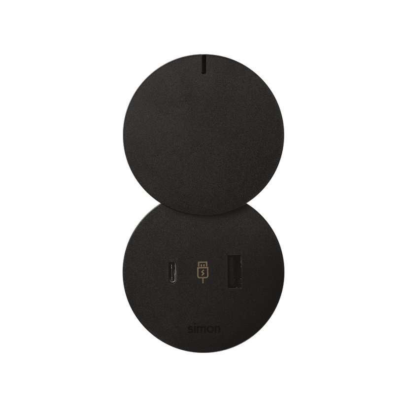 Vestavná stolní USB A+C nabíječka 18W, QC 3.0, průměr 60 mm, napájecí kabel 2m, barva černá matná