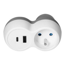 Zásuvková rozbočka 1×230 V, USB-A + USB-C 15 W, bielo-sivá