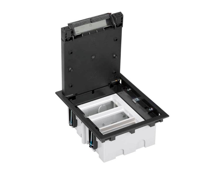 Podlahová zásuvka 2x 250V/16A (zásuvka bílá), 2x RJ45 cat.6, 2x HDMI, plné víko, barva boxu grafitová, s pouzdrem pro lité podlahy