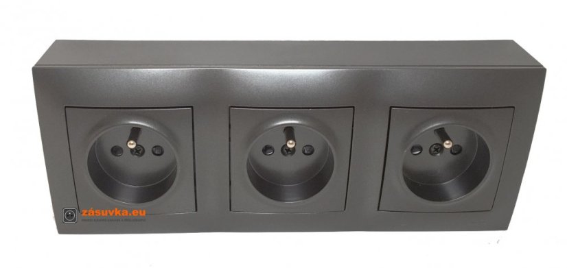 Zásuvkový blok nástěnný 3x 250V/16A s clonkami, bez kabelu, antracit matná metalíza