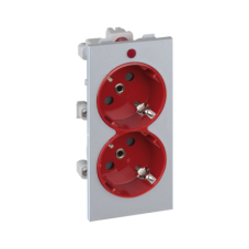 Dvojzásuvka CIMA SCHUKO se signalizací napětí 16A 250V šroubové svorky 108×52mm hliník červený