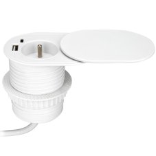 Zásuvkový blok s posuvným vekom, 1x zásuvka 230V a 1x USB-A + C nabíjačka, PD20W, kábel 1.9m, farba biela