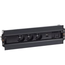 Vstavaný blok Indesk, 3x 250V, 1x USB nabíjačka A+C, 2x RJ45 cat.6, kábel 2m, farba čierna matná