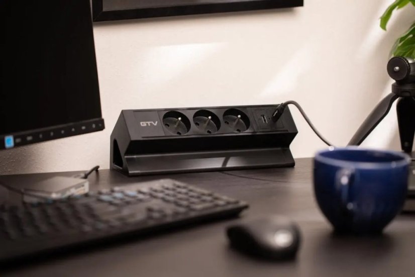 Stolní blok Basco, 3x zásuvka 230V, 2x nabíjecí USB A+C 30W, kabel 1.5m, barva černá