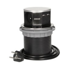 Kulatá nerezová výsuvná zásuvka, 3x250V, 2x USB, kabel 1.5m