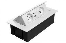 Výklopná zásuvka MULTISOFT, 2x 230V, USB A/C nabíjačka, RJ45, farba biela, kábel o dĺžke 1.5m