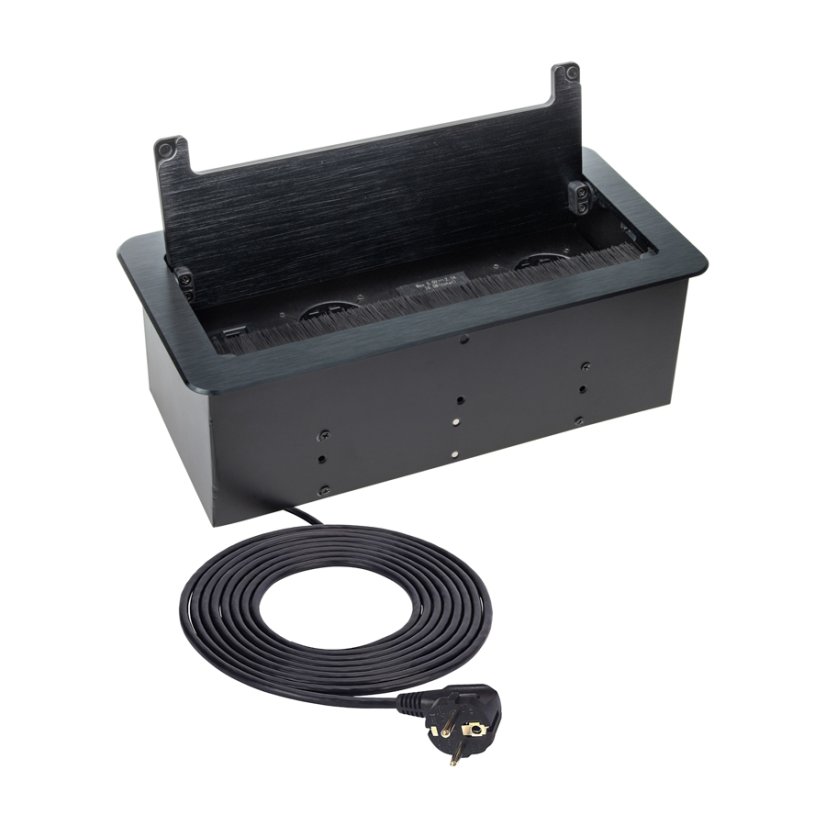 Zásuvkový blok 2x 230V, 2x USB nabíjecí (Typ -A, Typ-C), 1x HDMI, 1x RJ45, kabel 3m, hliník, barva černá