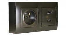 Zásuvkový blok nástenný 1x 250V / 16A + 2x USB nabíjačka, farba antracitová metalíza, bez kábla