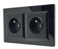Zásuvka ve skleněném rámečku, 2x 230V/16A, pod omítku, barva černá