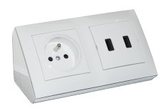 Rohová zásuvka 1x 250V/16A + 2x USB nabíječka, barva bílá lesklá, bez kabelu