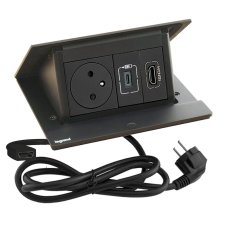 Pop-up blok INCARA 1x zásuvka 250V surface, 1x nabíjačka USB-C, 1x HDMI 2.0 + montážny rám, farba čierna, kábel 2m