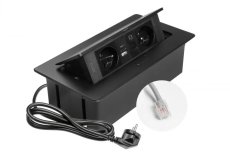 Výklopná zásuvka MULTISOFT, 2x 230V,  USB A/C nabíječka, RJ45, barva černá, kabel o délce 1.5m