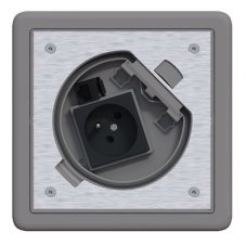 Podlahová nerezová zásuvka 1x 250V + 1xRJ45, manuální zámek, IP66, 16x16cm, pro zvýšené podlahy