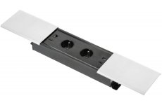 Zásuvkový blok PRESTINO s posuvným víkem, 2x zásuvka,  2x USB A/C , 1x HDMI 2.0, 1x RJ45 cat.6, kabel 1.5m, barva bílá