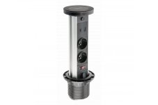Výsuvná zásuvka CAMINO s osvětlením, 2x 230V, 2x USB-A/C nabíjecí, 1x bezdrátová indukční nabíječka, vypínač, kabel 1.5m, barva černo-stříbrná
