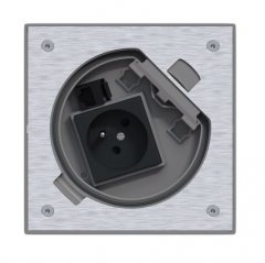 Podlahová nerezová zásuvka 1x 250V + 1xRJ45, manuální zámek, IP66, 135x135 mm, pro lité podlahy