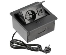 Výklopný blok AVARO, 1x zásuvka 230V, 2x USB-A+C nabíječka, kabel 1.5m, barva černá