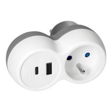 Zásuvková rozbočka 1×230 V, USB-A + USB-C 15 W, bílo-šedá