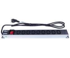 Panel napájecí do 19" racku 1U, 9xIEC (C13), 2m kabel,vypínač