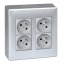 Nástenný box S500, 4x zásuvka 250V, bez kábla, povrch hliník