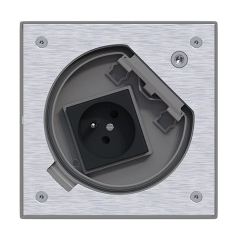 Podlahová nerezová zásuvka 1x 250V, zámek na imbusový klíč, IP66, 135x135 mm, pro lité podlahy