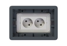 Podlahová zásuvka SF 187x132 mm, 2x 250V/16A (zásuvky bílé, nožové svorky), barva boxu šedá, pro zvýšené podlahy