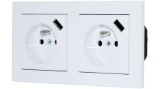 Zásuvky v rámečku pod omítku, 2x 230V/16A + 2x USB nabíječka, barva bílá
