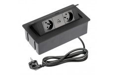 Výklopná zásuvka 2x 230V, 2x USB A+C nabíjecí 15W, barva černá, kabel o délce 1.5m