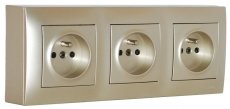Zásuvkový blok nástěnný 3x 250V/16A s clonkami, bez kabelu, barva zlatá metalíza