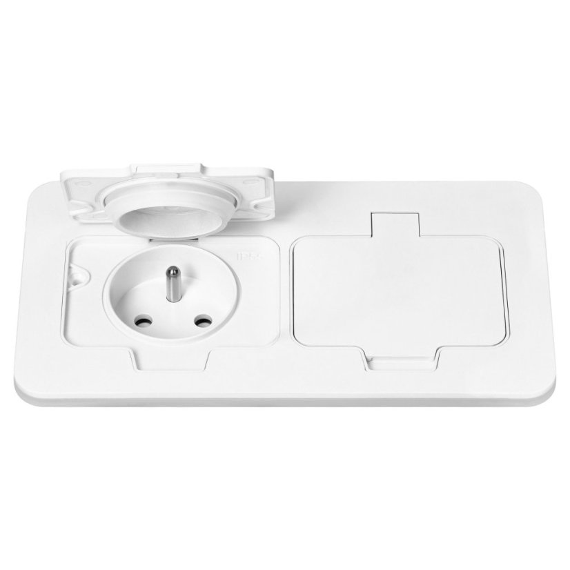 Hermetická zásuvka obdélníková, 2x 230V, IP55, pod omítku, barva bílá