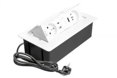 Výklopná zásuvka MULTISOFT, 2x 230V,  USB A/C nabíječka, RJ45, HDMI, barva bílá, kabel o délce 1.5m
