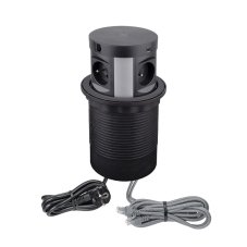 Zásuvkový blok s bezdrôtovou nabíjačkou, 4x 230V + 2x RJ45 + 2x USB (A+C), čierna farba, kábel 1.7m