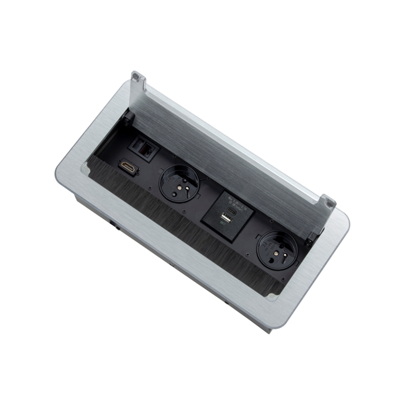 Zásuvkový blok 2x 230V, 2x USB A+C nabíjecí, 1x HDMI, 1x RJ45, kabel 3m, hliník, barva stříbrná