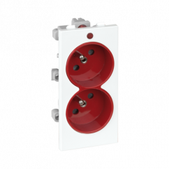 Dvojzásuvka CIMA s uzemňovacím kolíkom so signalizáciou napätia 16A 250V skrutkové svorky 108 × 52 mm červená čisto biela