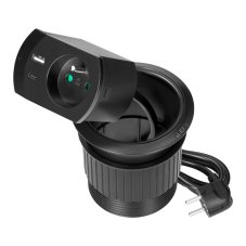 Nábytková zásuvka 1x 230V s nabíječkou USB A+C PD20W a kabelovou průchodkou, kabel 1.4 m, barva černá