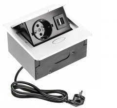 Výklopný blok AVARO, 1x zásuvka 230V schuko, 2x USB-A nabíječka, kabel 1.5m, barva bílá