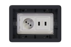 Podlahová zásuvka SF 187x132 mm, 1x 250V/16A + 1x USB A+C, farba boxu sivá, pre zvýšené podlahy, vyplnenie veka materiálom podlahy