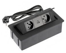 Výklopná zásuvka 2x 230V, 2x USB A+C nabíjecí 15W, barva černá, kabel o délce 1.5m