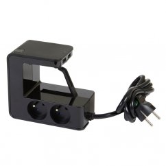Predlžovací kábel s klipsom, 4x zásuvka 230V, 2x USB-A nabíjací, osvetlený vypínač, farba čierna